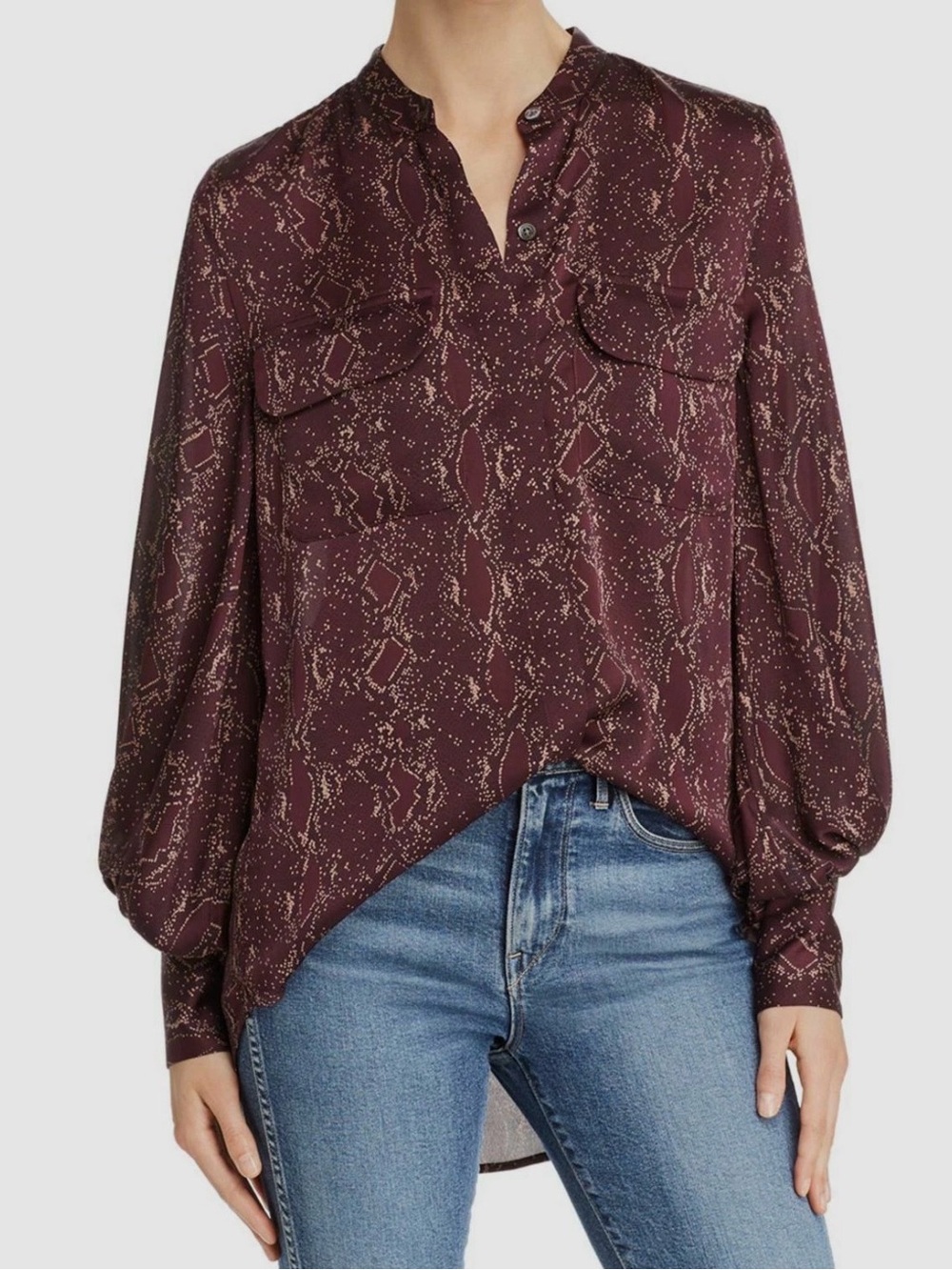 Equipment Signature SilkySnake Print Blouse Small Burgundy Long Sleeve - Picture 11 of 12